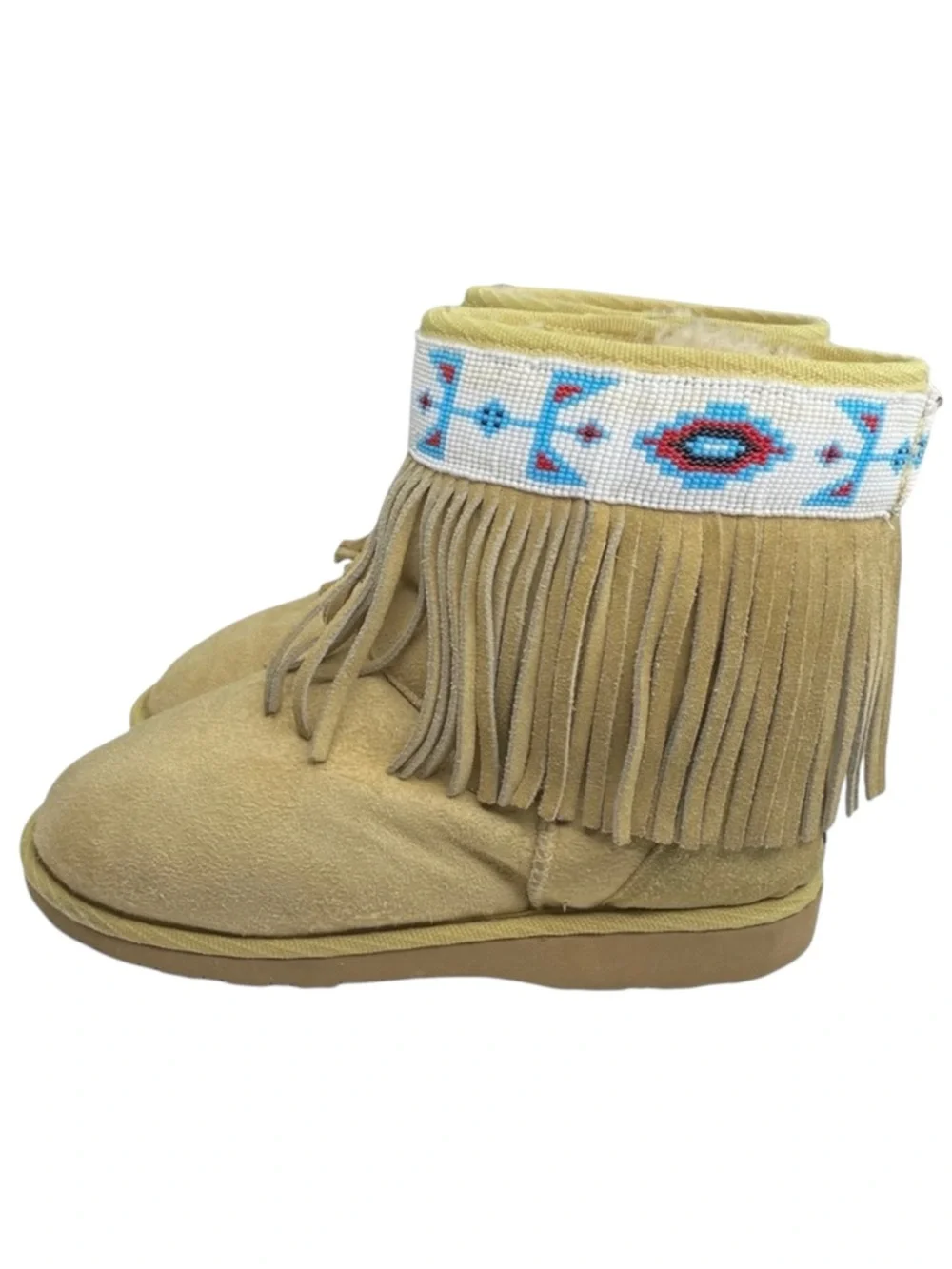Tylie Malibu ❁ Gypsy Bead Embellished Fringe Shearling Boots ❁ Natural Turquoise